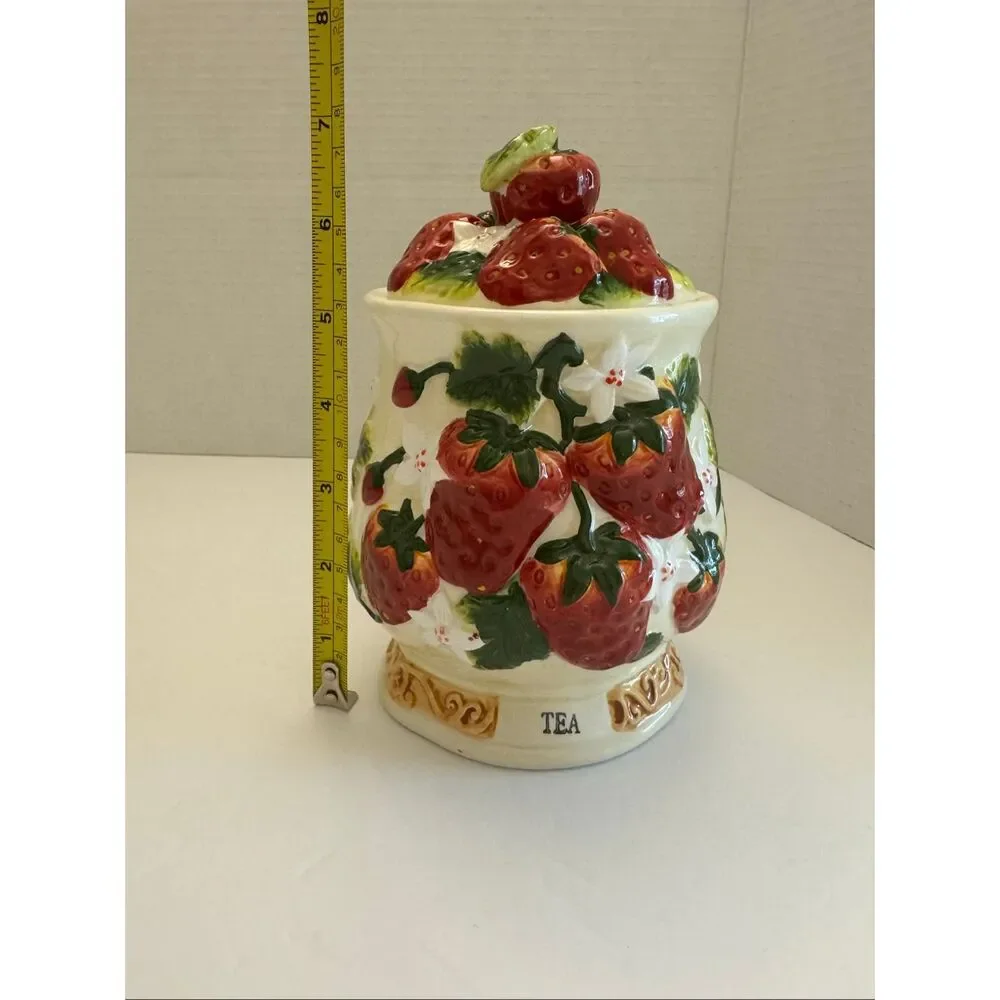 Vintage Retro Strawberry & Floral Sugar and Tea Canister Set of 2 READ